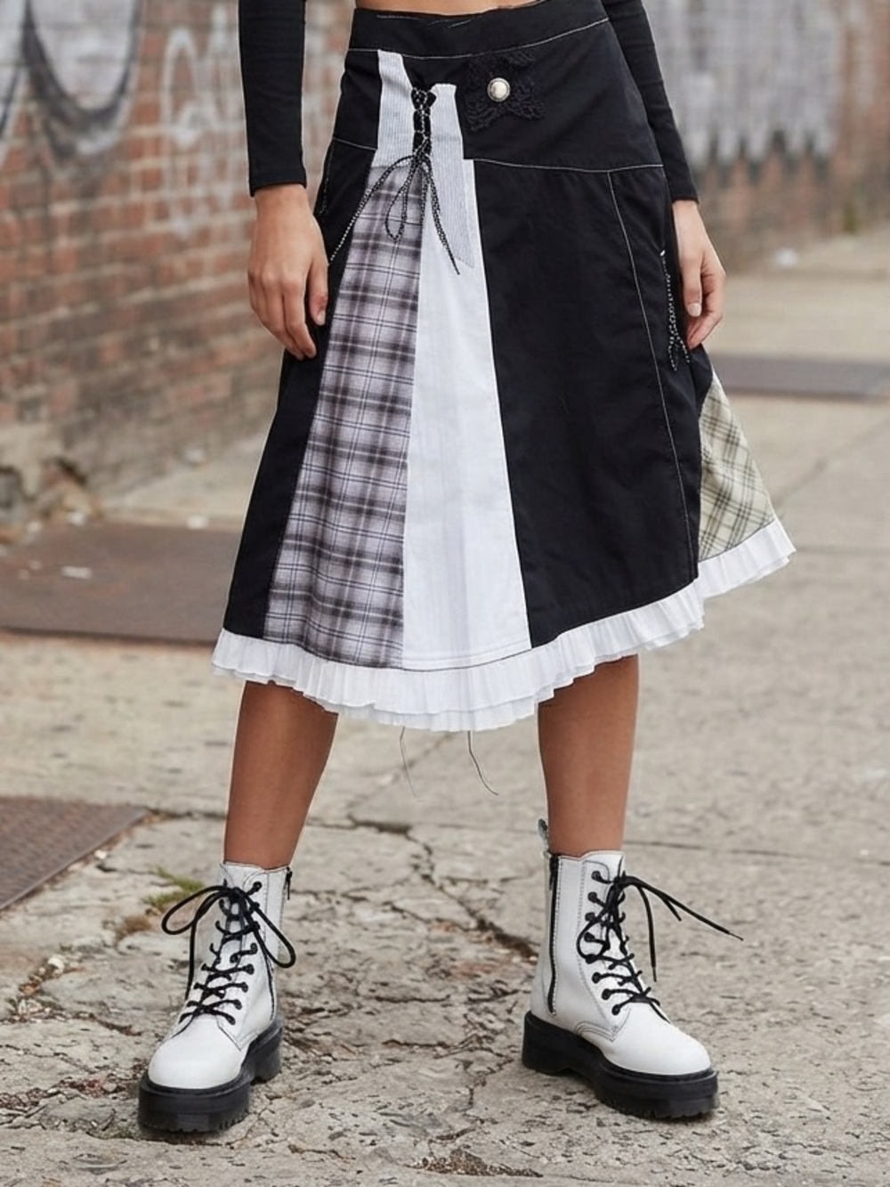 Topshop White Lace-Up Combat Boots with Black Soles